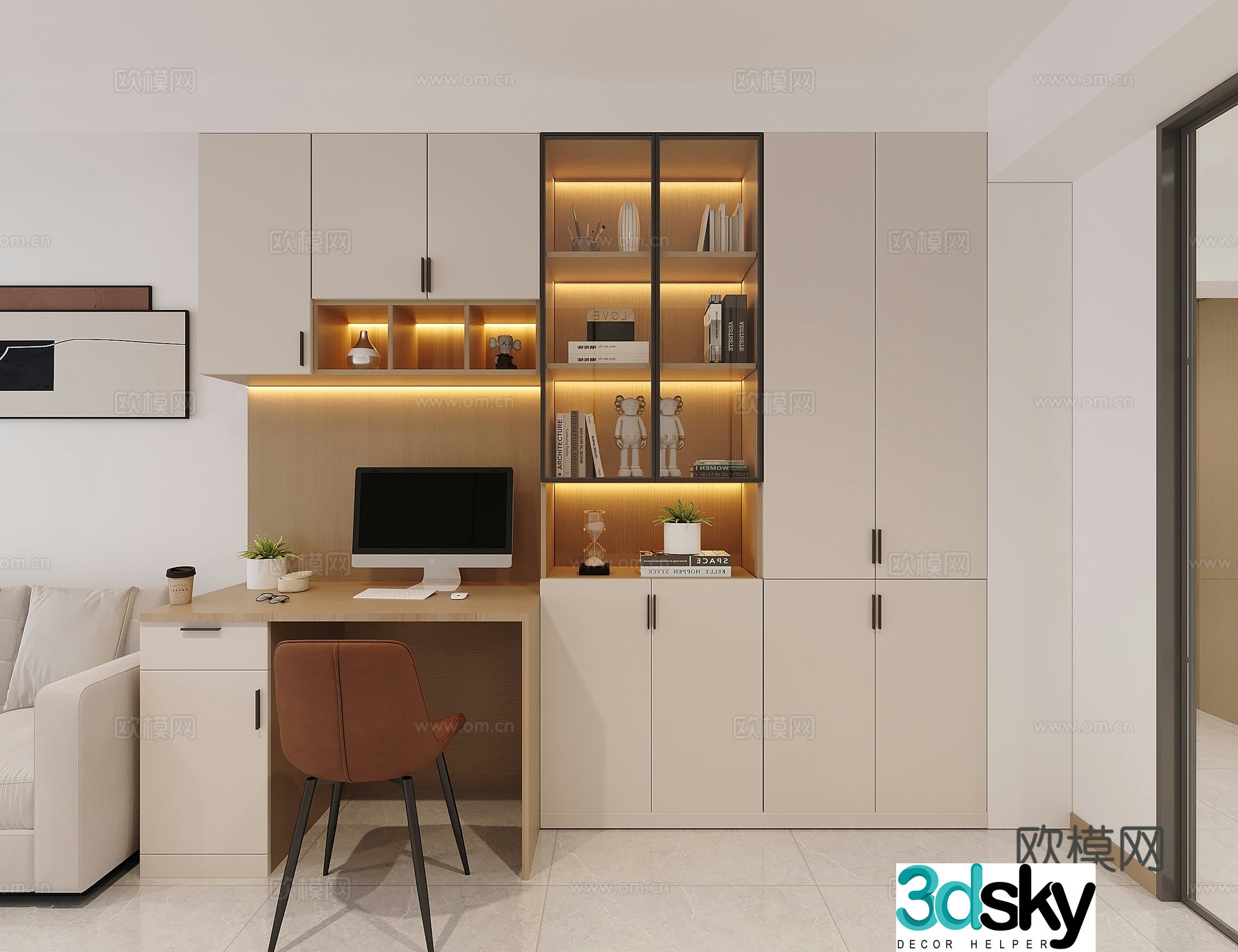 Modern all-in-one desk cabinet 3d model