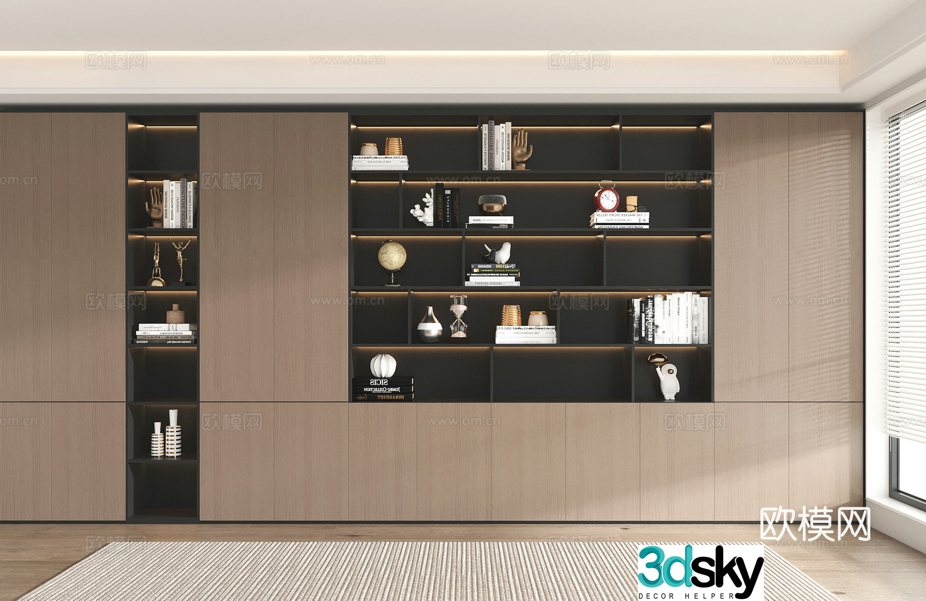 Office bookcase Study bookcase Books Jewelry ornaments Whole wall independent adult real 3D model
