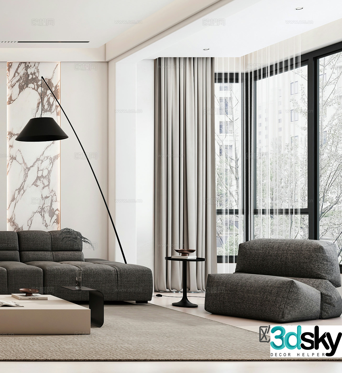 Modern leisure chair Floor lamp Single chair Side table Side table Single sofa Lazy sofa 3D model