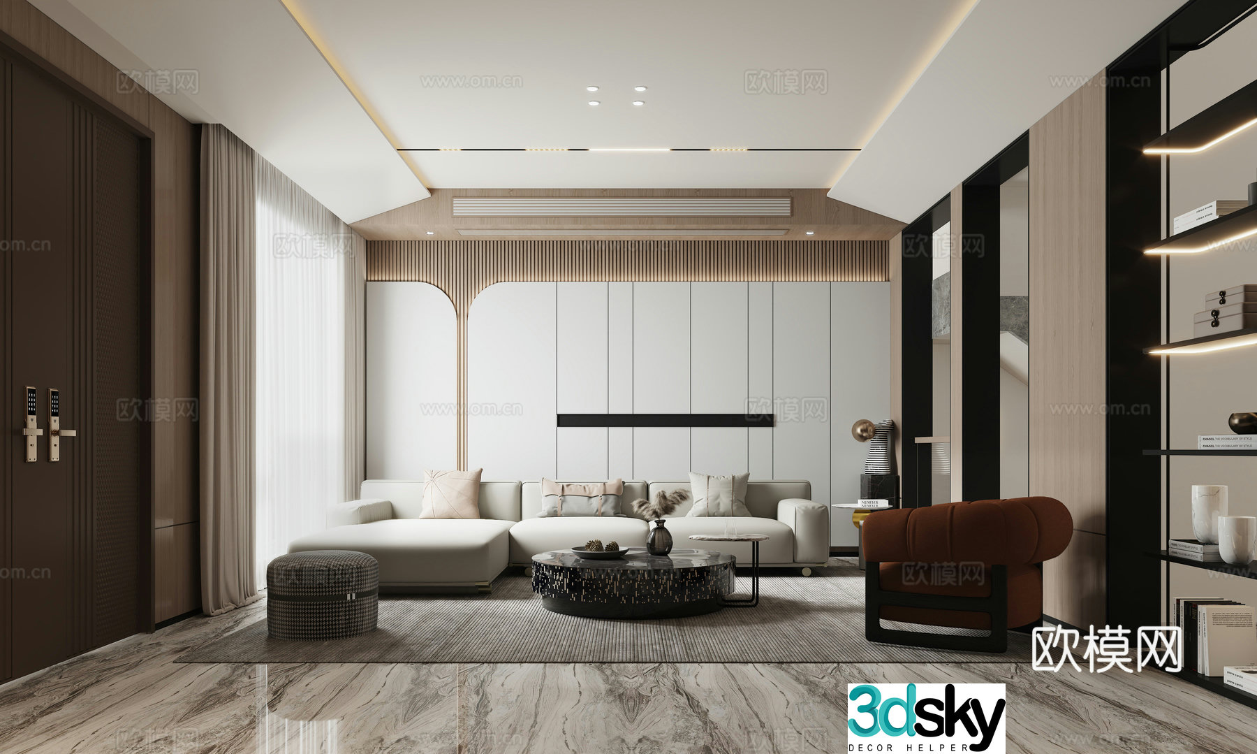 Modern light luxury living room 3d model