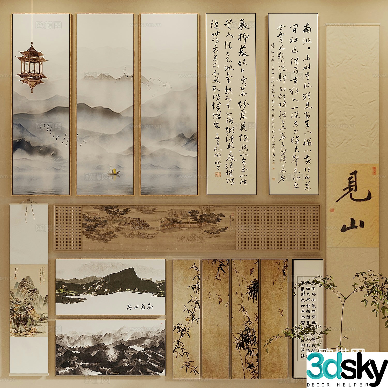 Song style new stroke hanging paintings landscape paintings ink paintings calligraphy and paintings calligraphy and paintings 3D model