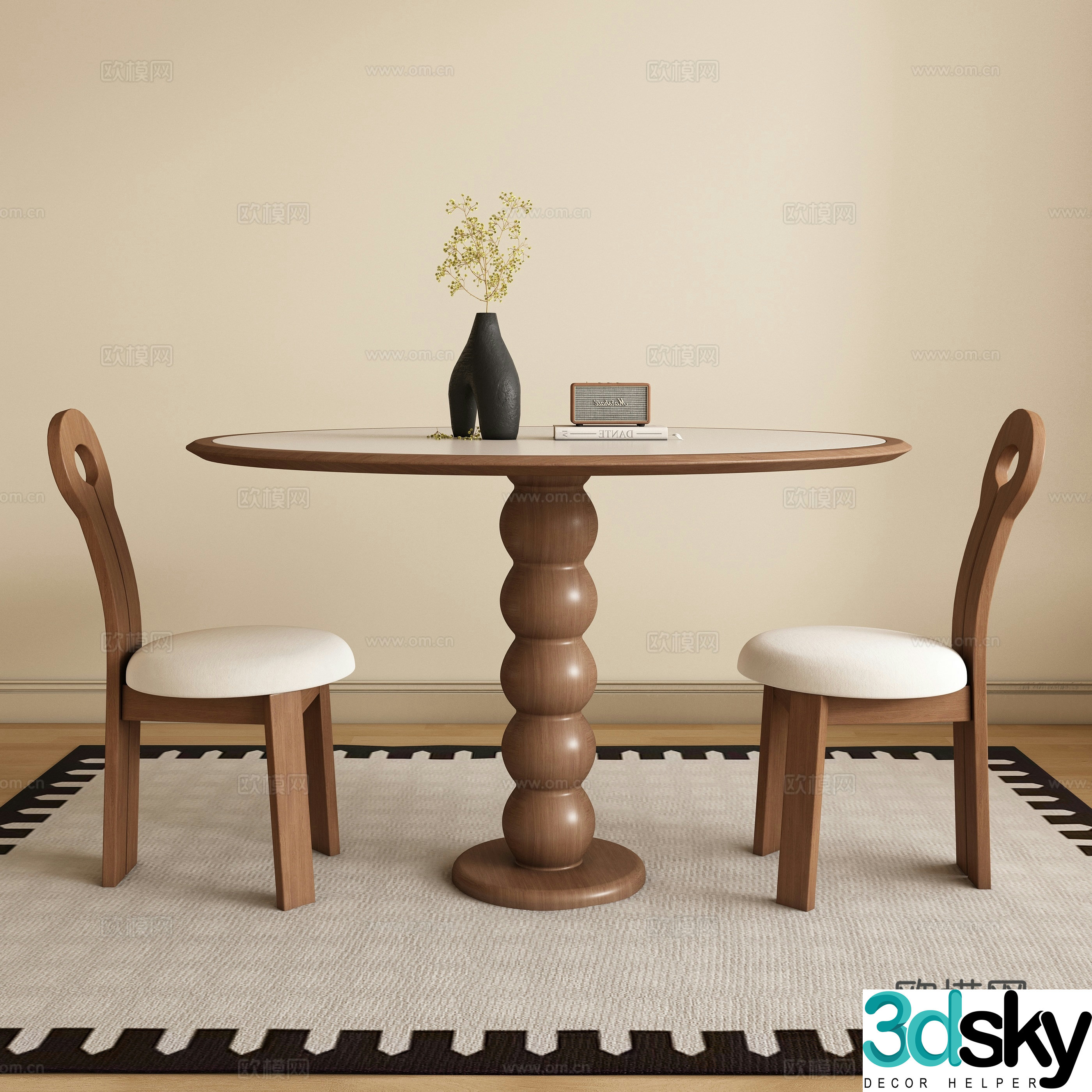 Round dining table and chair 3d model