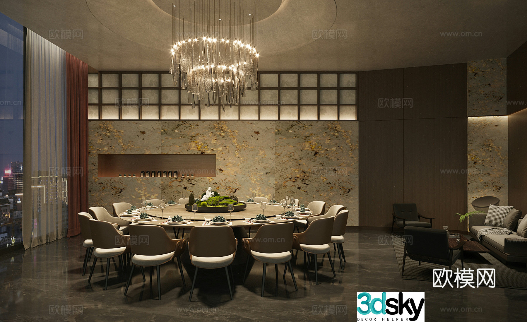 New Chinese restaurant private room dining table and chair combination restaurant private room round table restaurant 3D model