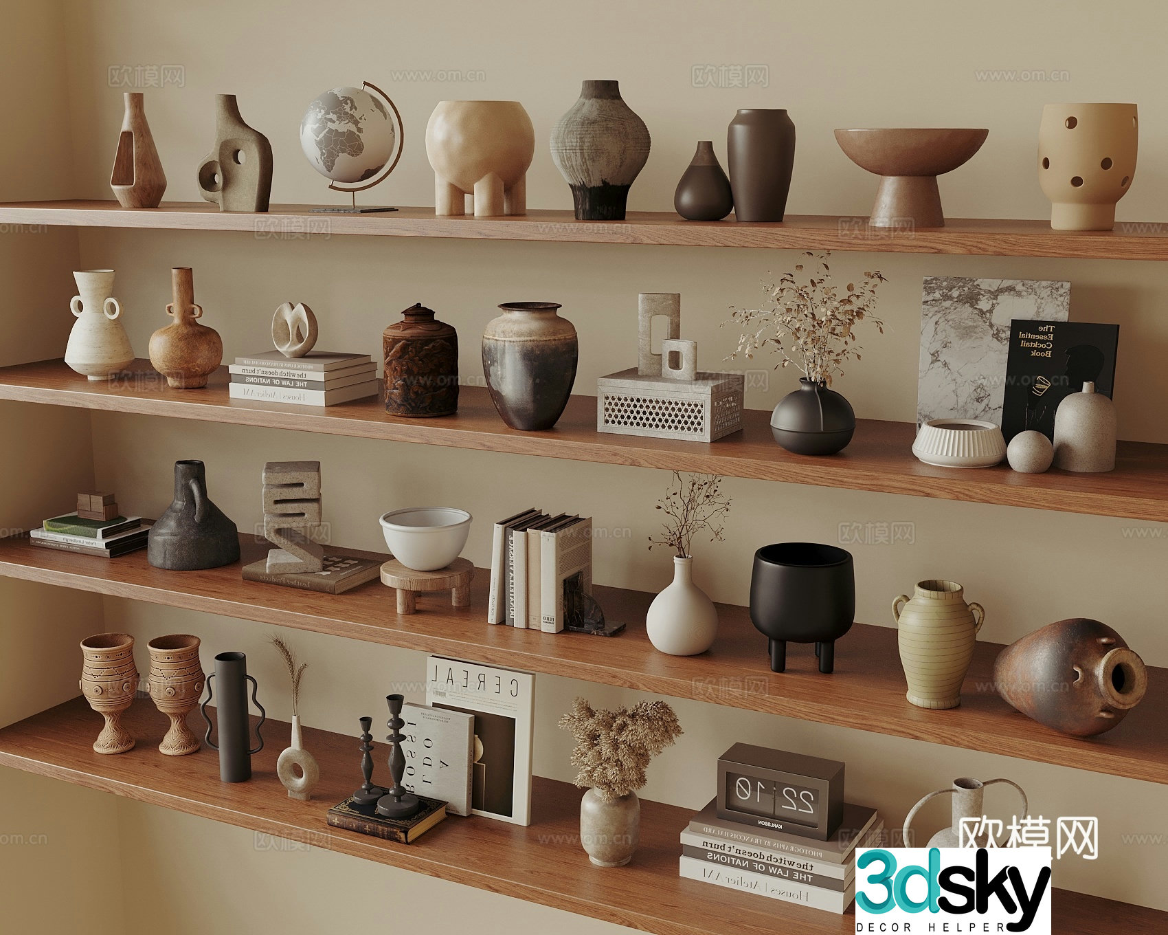 Wasabi medieval ornaments combination Wasabi wind ornaments Middle style ornaments Books and pottery jars TV cabinet 3D model
