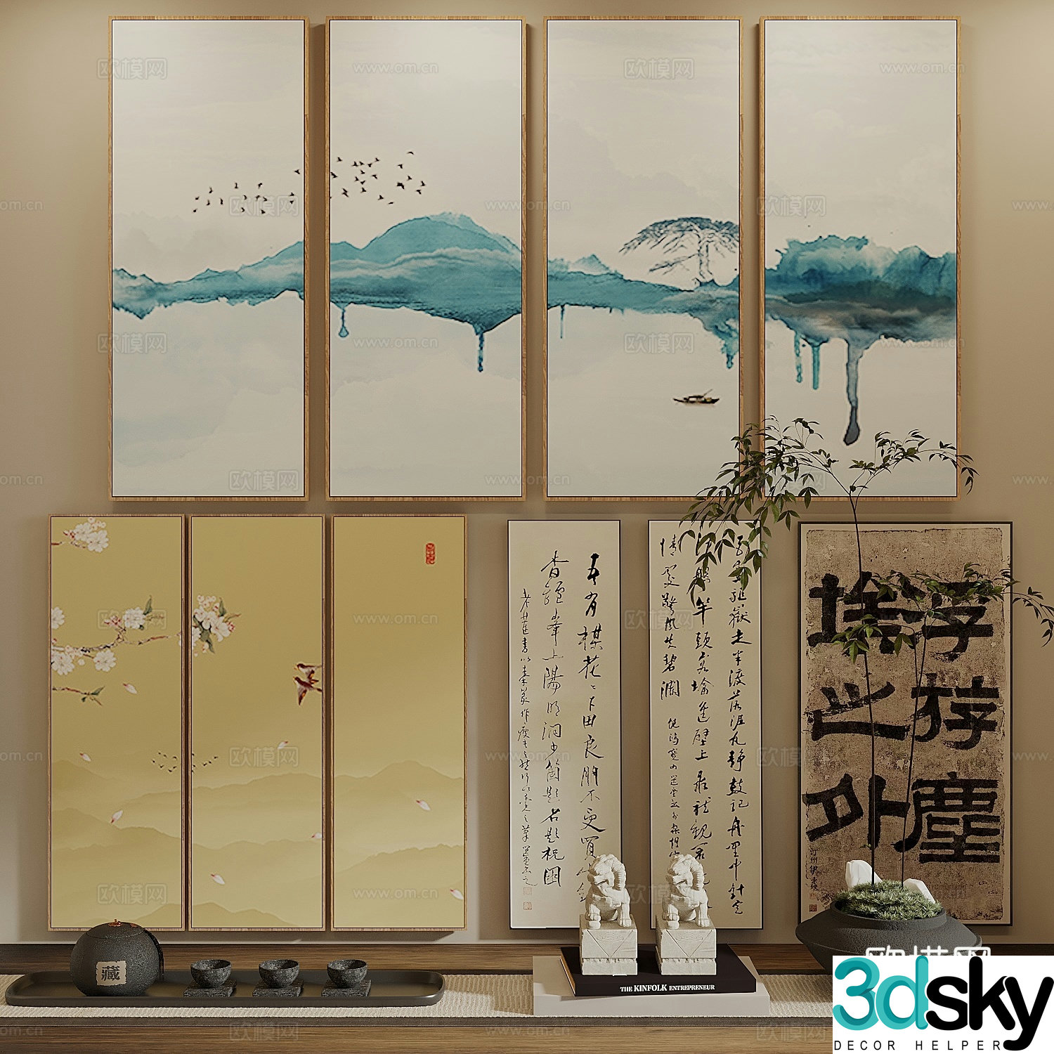 Song style new stroke hanging paintings landscape paintings ink paintings calligraphy and paintings calligraphy and paintings 3D model