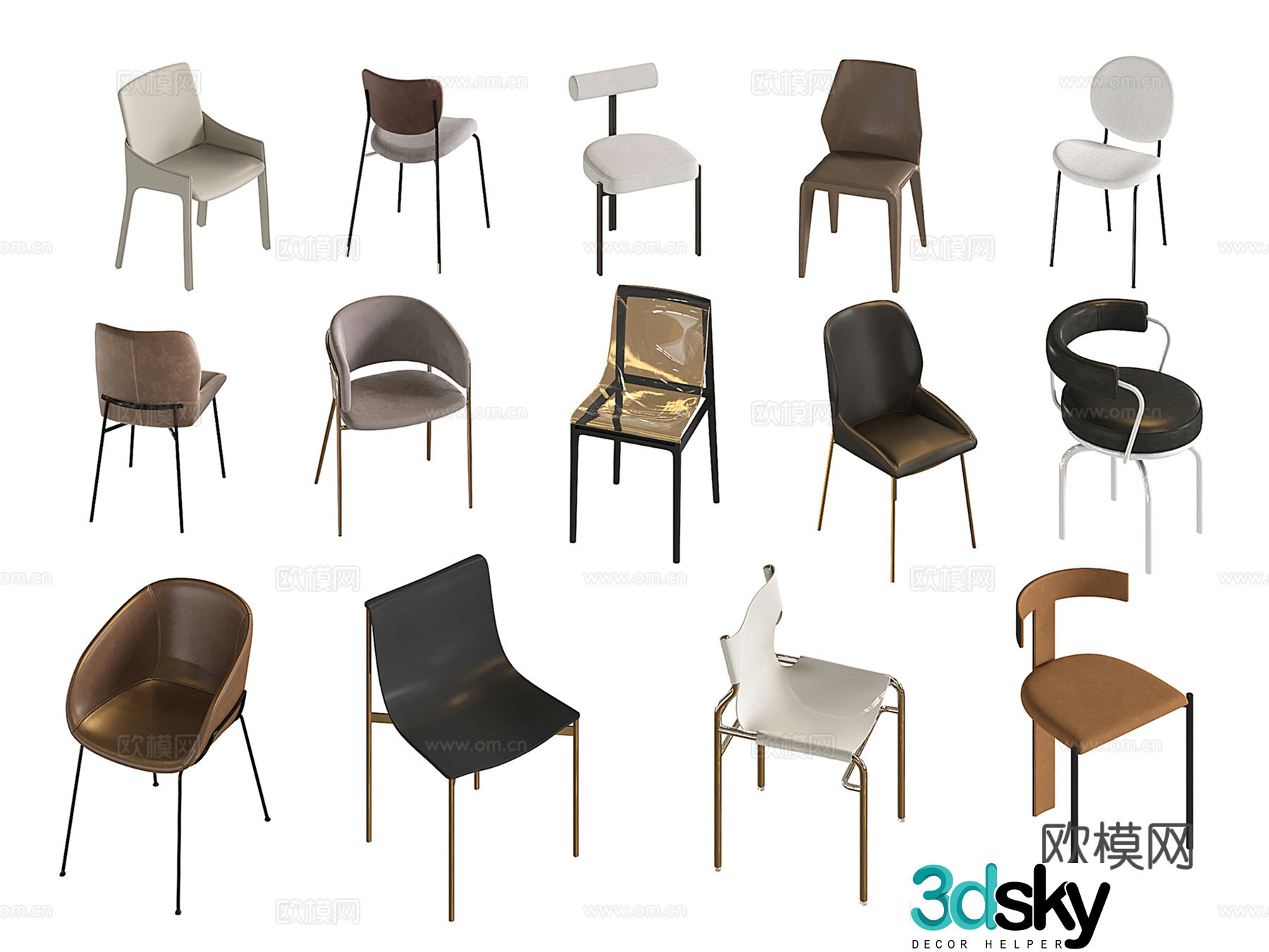 Modern dining chair leather chair cloth chair stainless steel 3d model