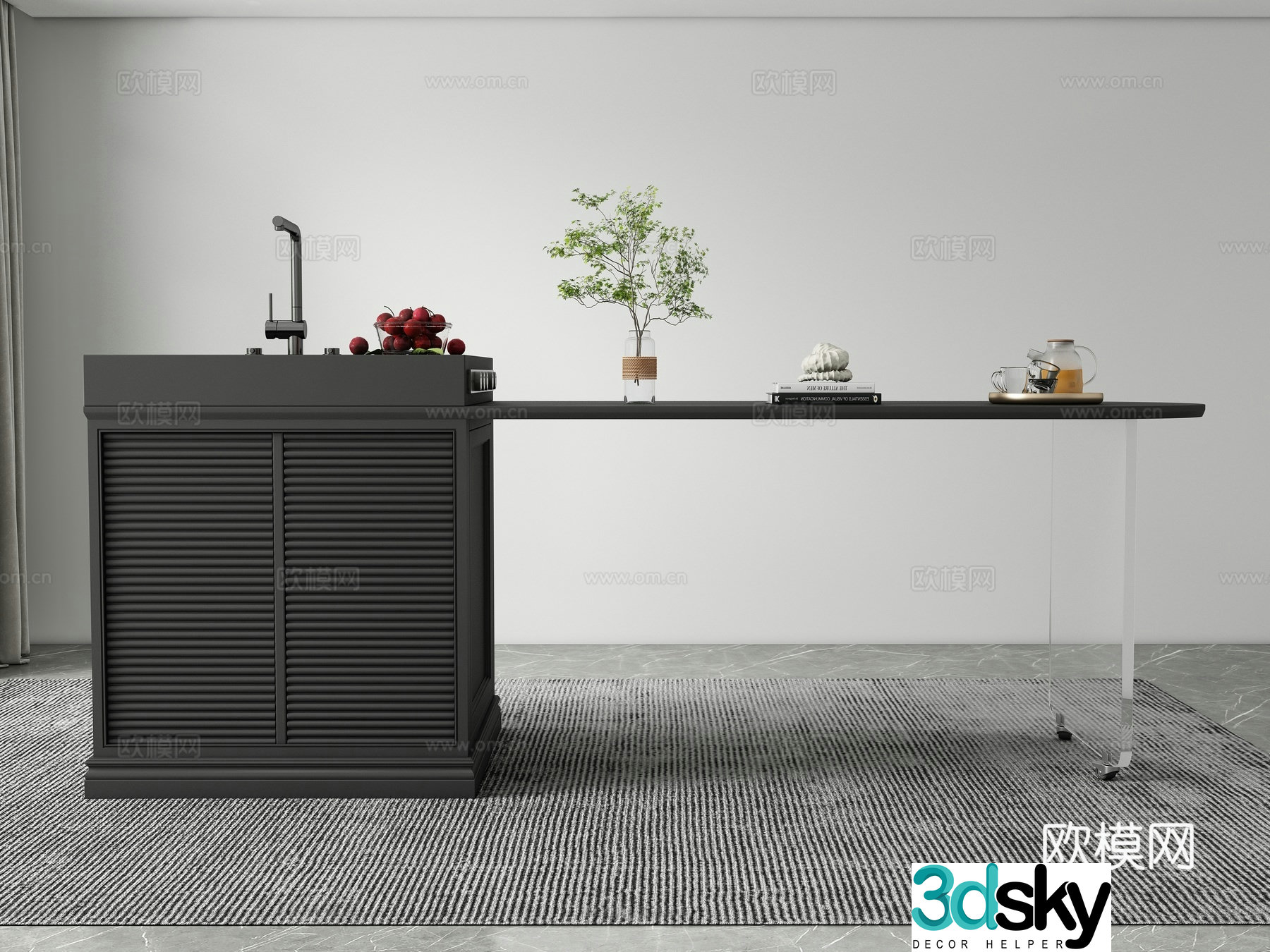 Modern island dining table 3d model