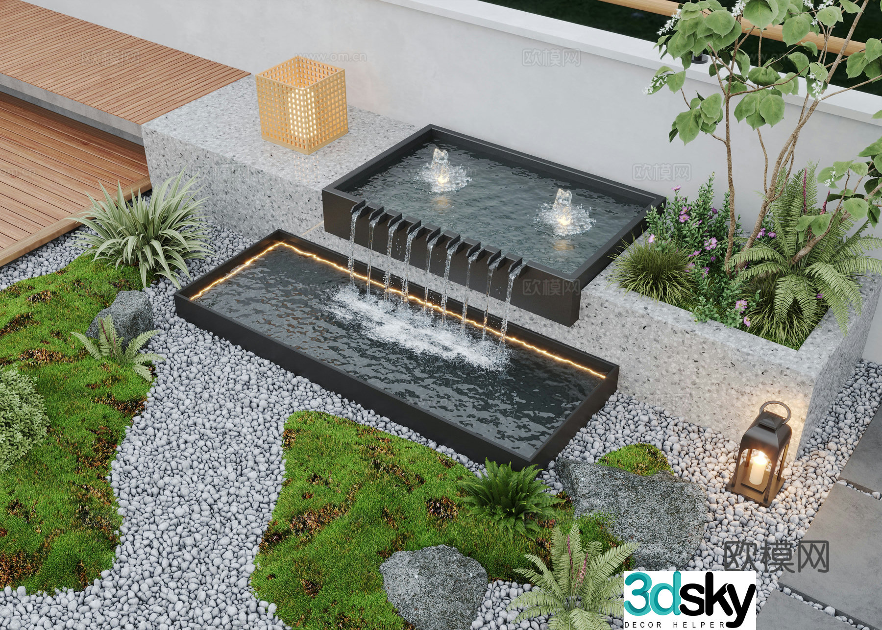 Modern waterscape garden waterscape water bowl flowing water 3d model