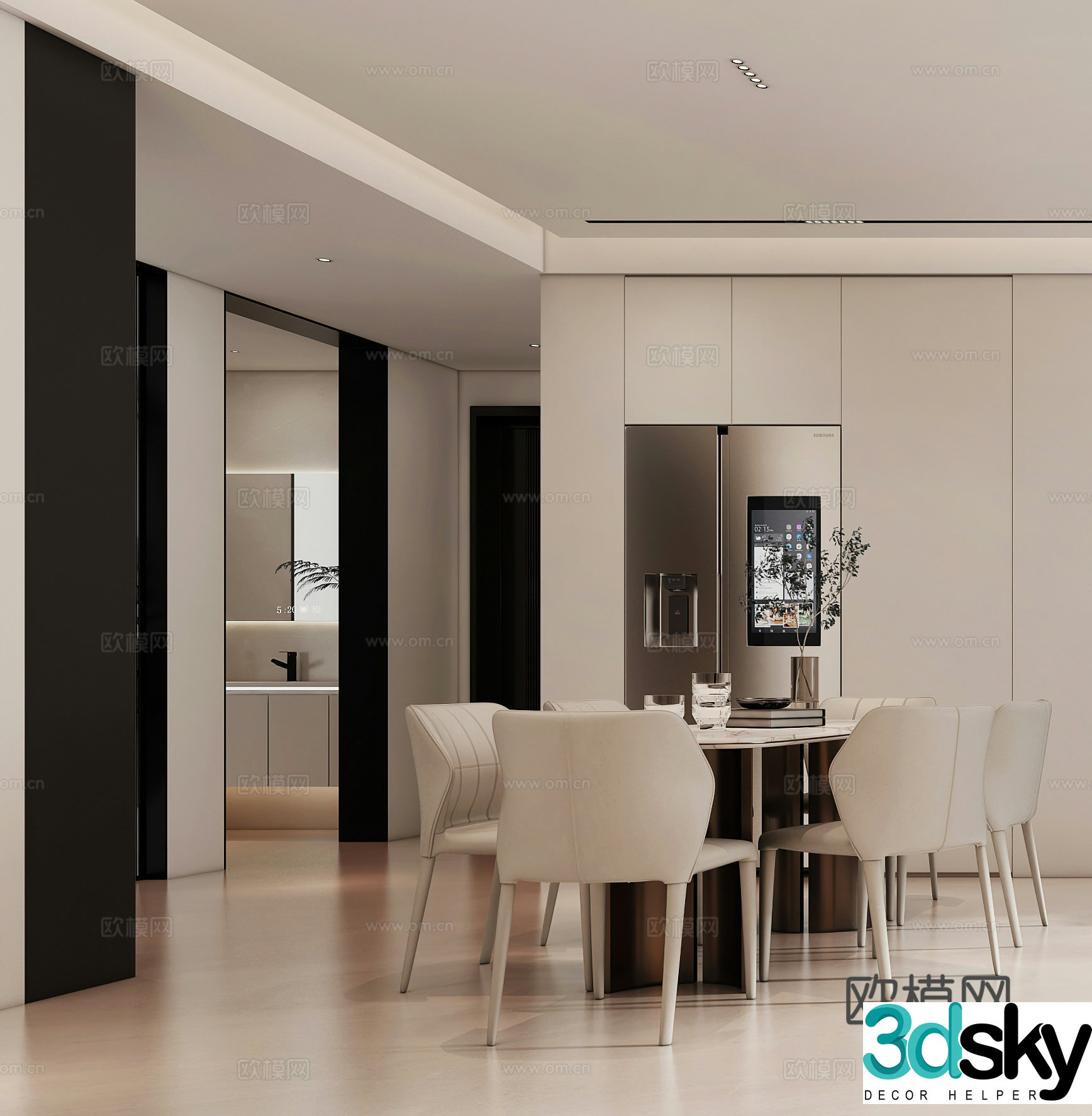 Modern restaurant Creamy restaurant Modern living restaurant Simple dining table Refrigerator Washing table 3d model
