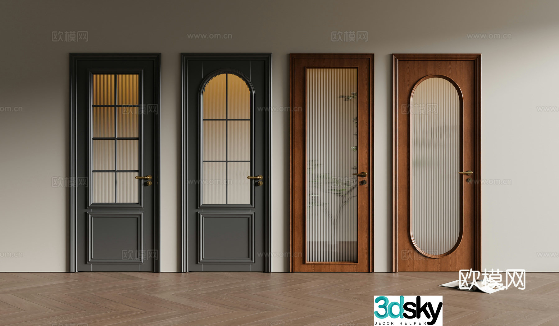 Middle-aged style bathroom door combination 3D model