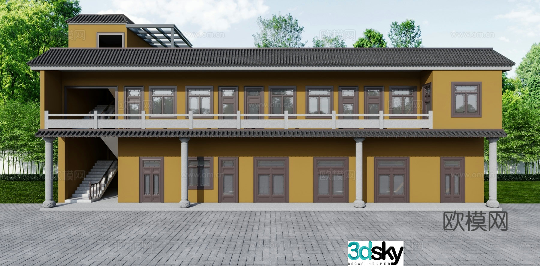 New Chinese style temple dormitory 3D model