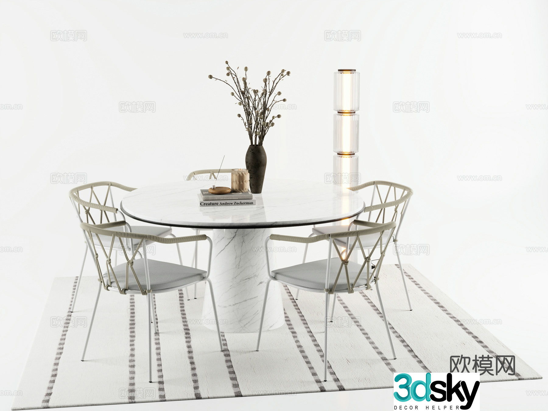 Dining table Dining chair Restaurant Carpet 3d model