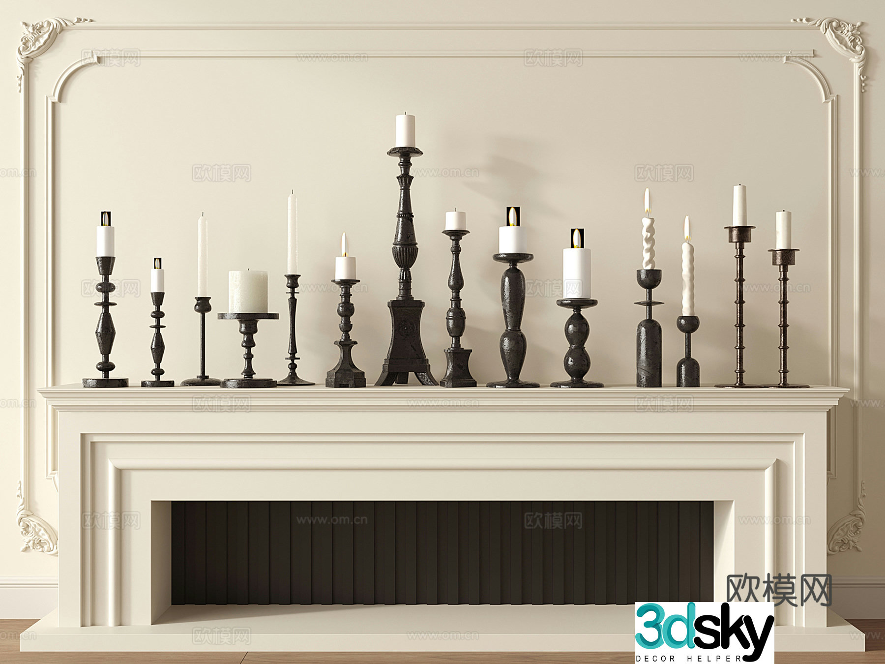 French retro candlestick lamp candlestick cast iron candle holder candle holder lamp 3d model