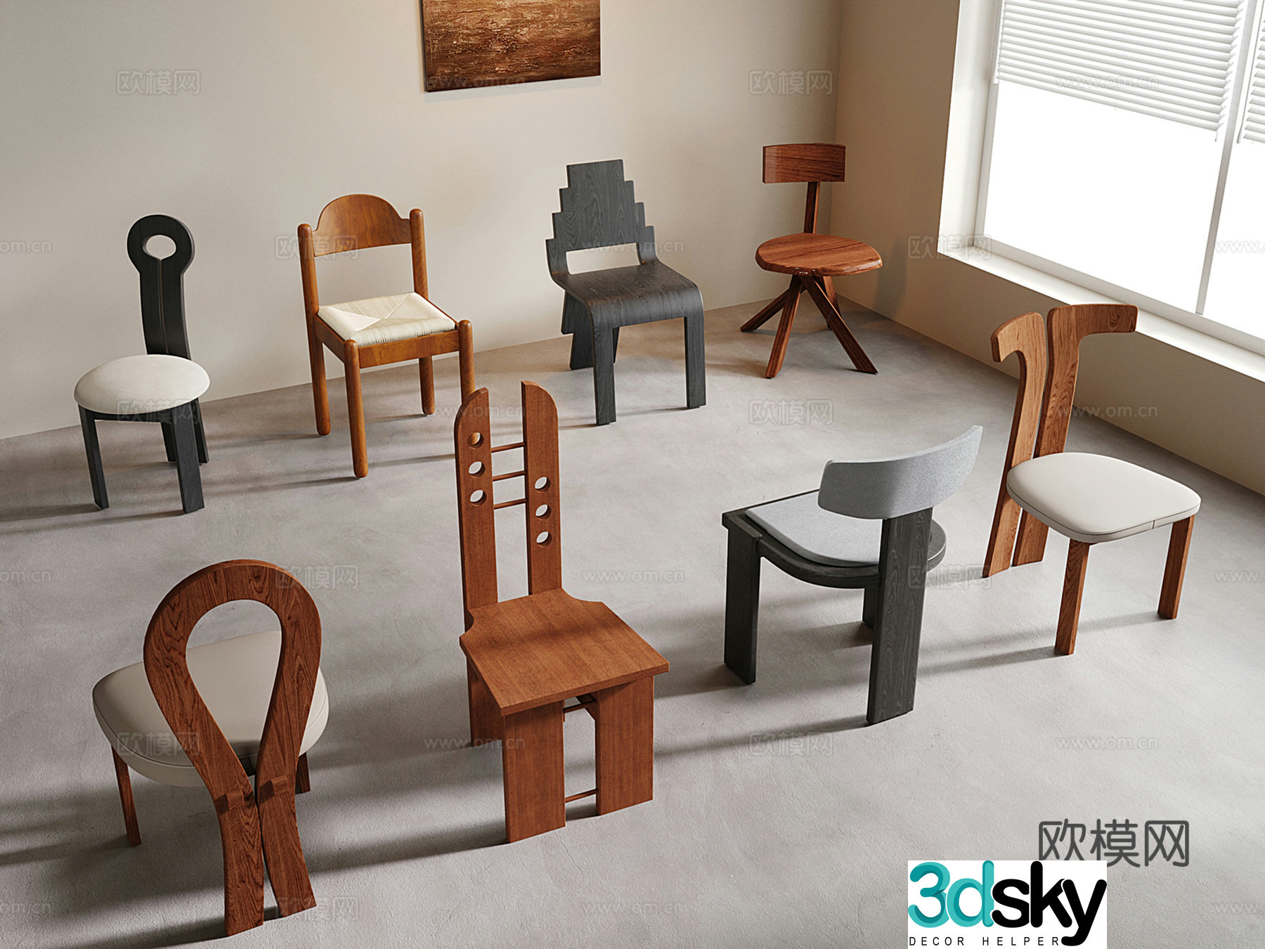Medium style dining chair wooden chair single chair leisure chair 3d model