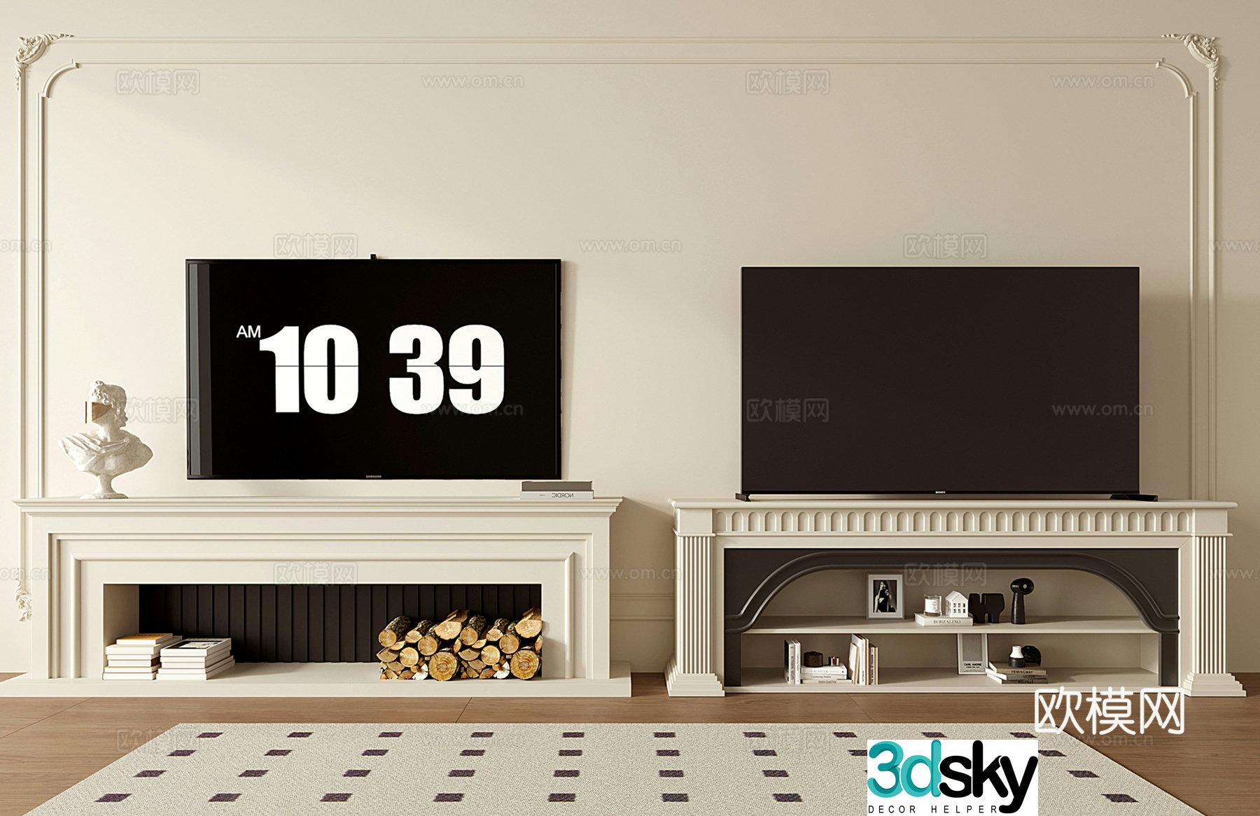 French fireplace floor-standing shelf bookshelf storage cabinet TV cabinet 3d model