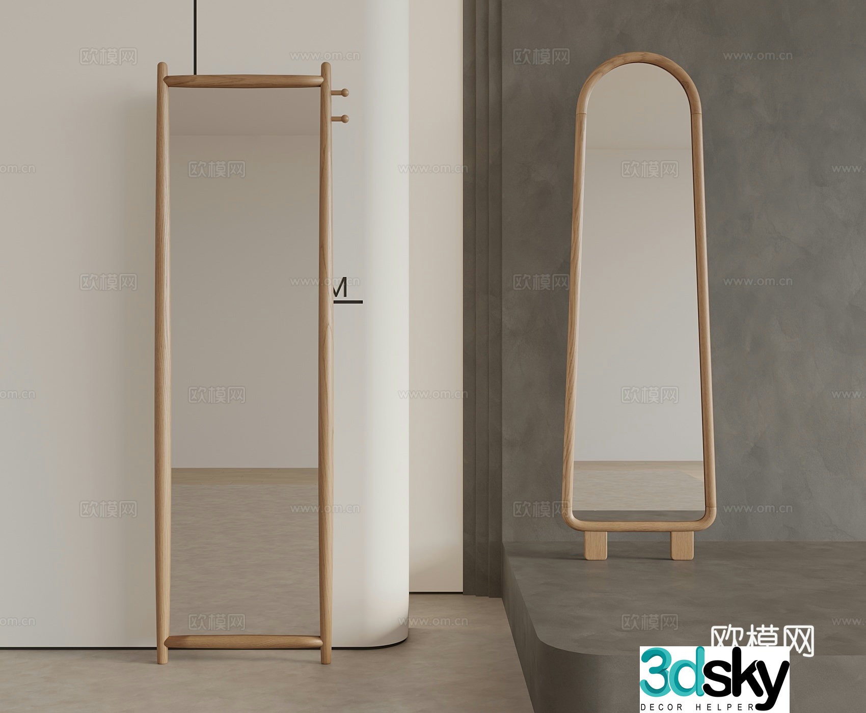 Solid wood dressing mirror floor-standing mirror 3d model