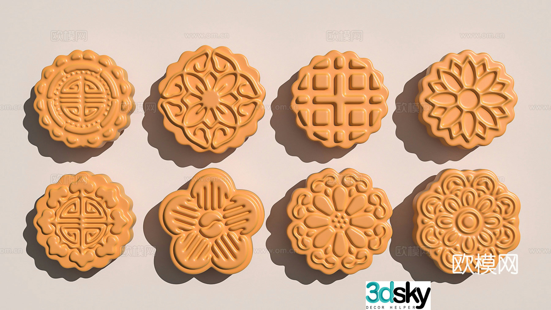 Mooncakes and food Mid-Autumn gift 3d model