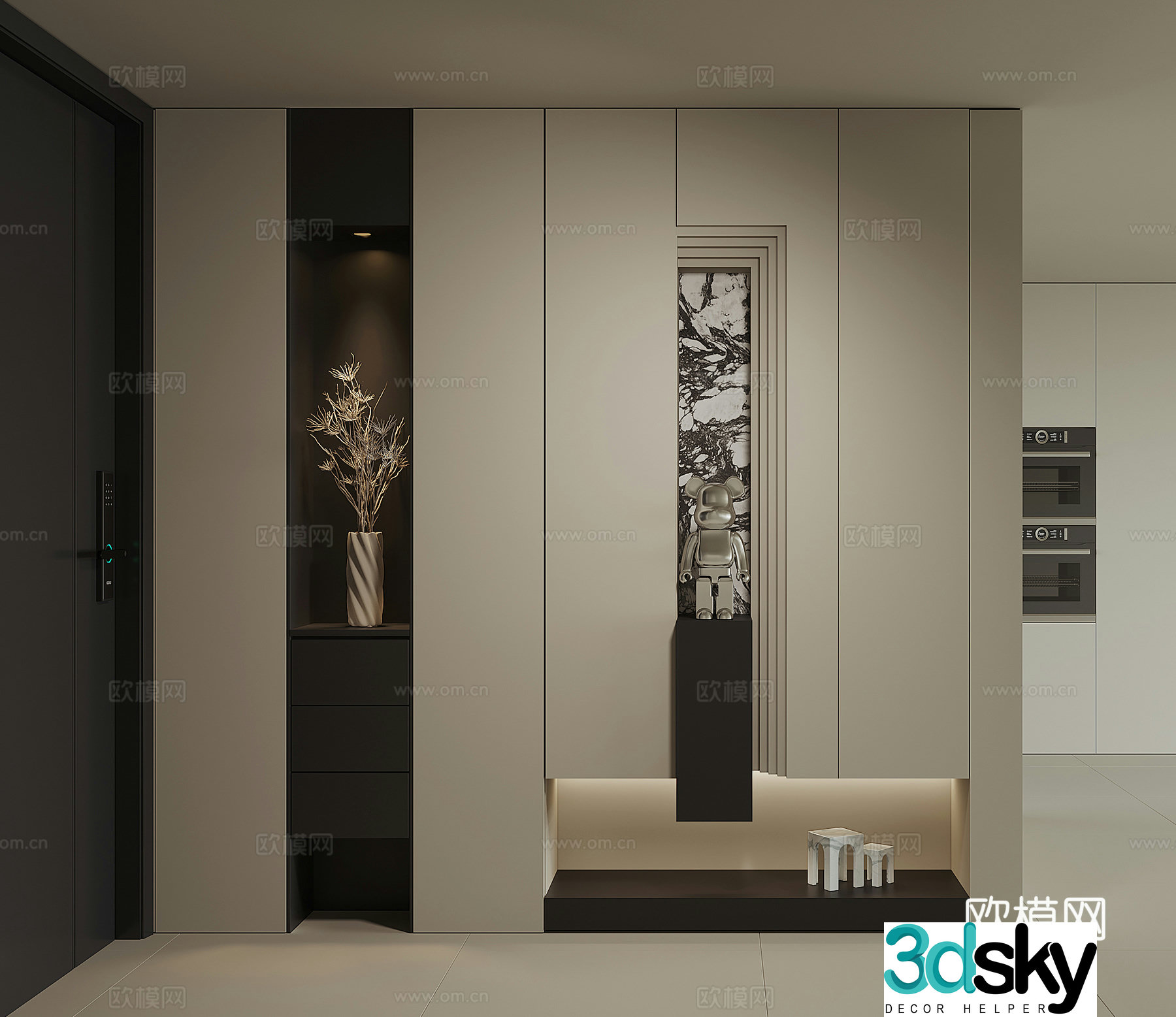 Modern home entrance shoe cabinet 3D model