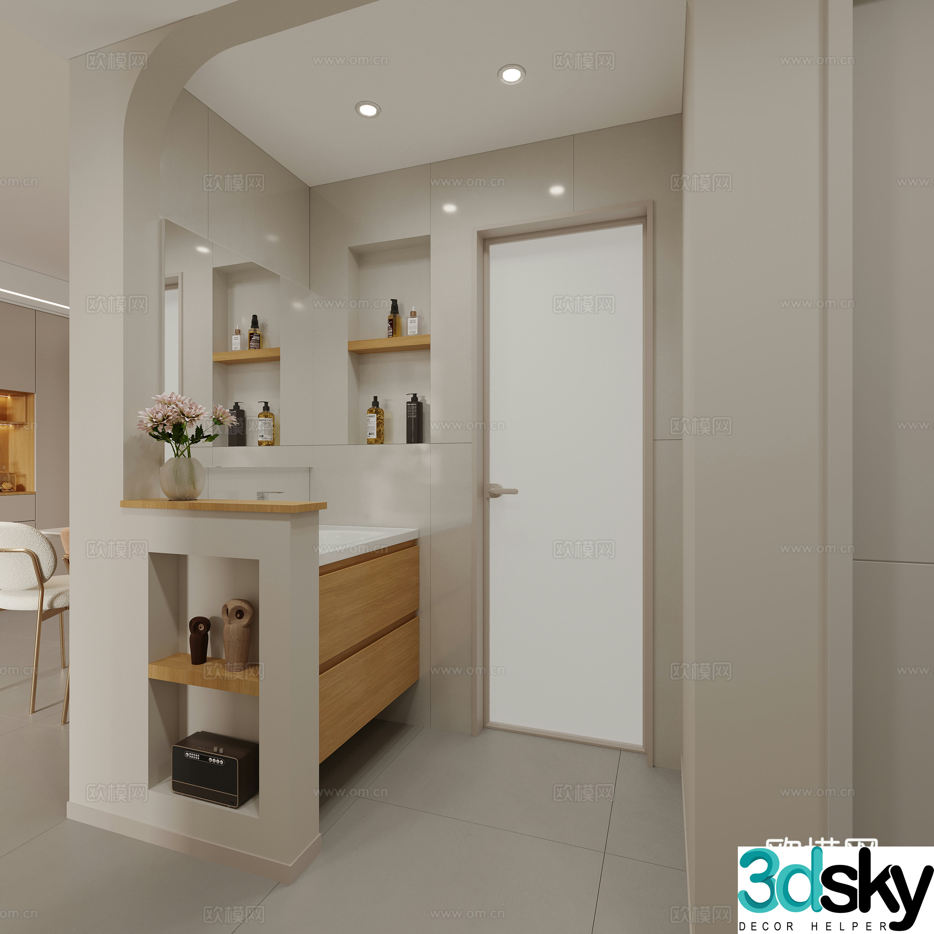 Cream log wind bathroom dry area 3D model