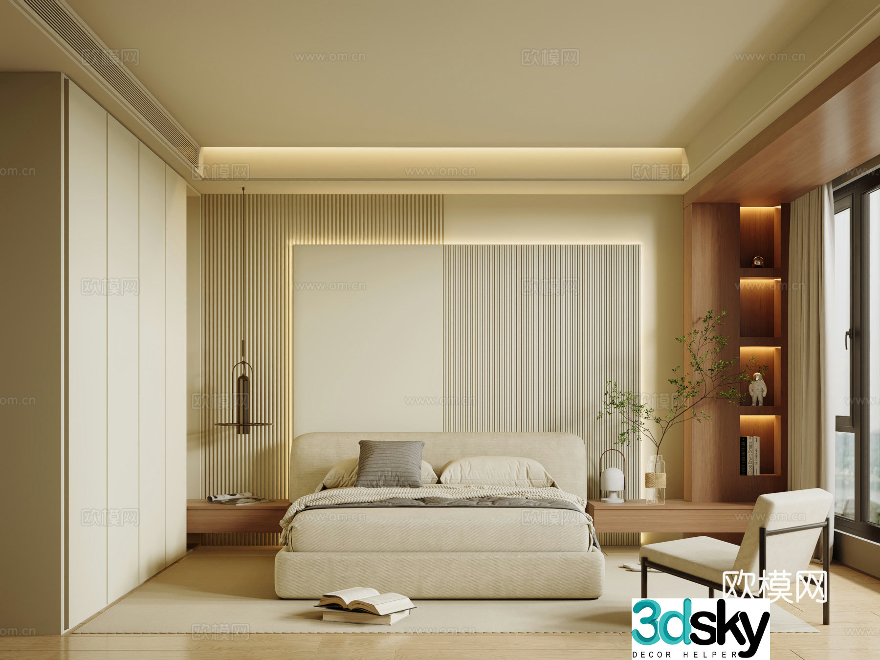 Modern Cream Home Bedroom Master Bedroom No Master Light Bedroom 3D Model