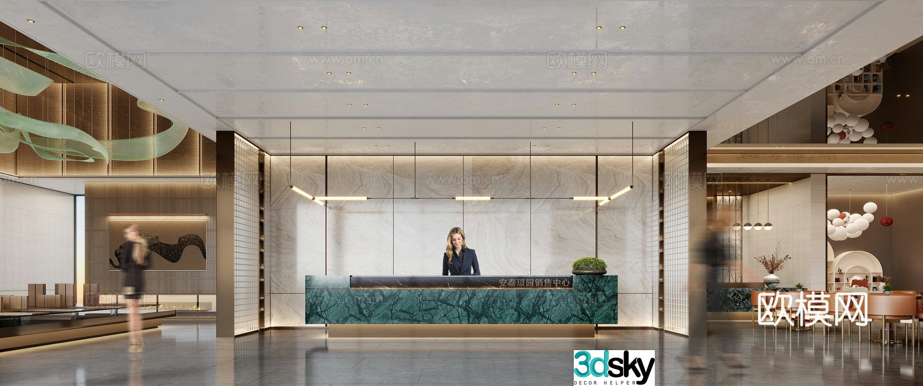 Modern sales office front desk sand table negotiation water bar stairs bathroom 3d model