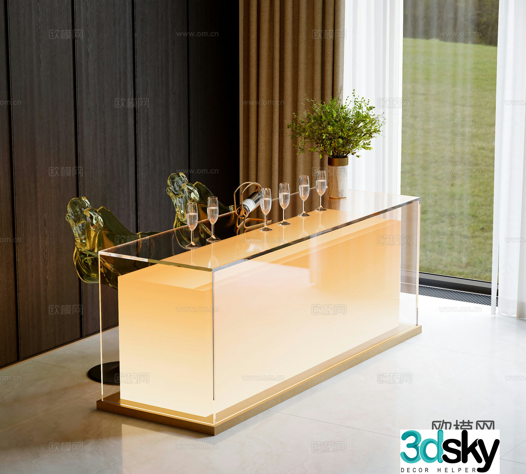 Modern glass bar 3d model