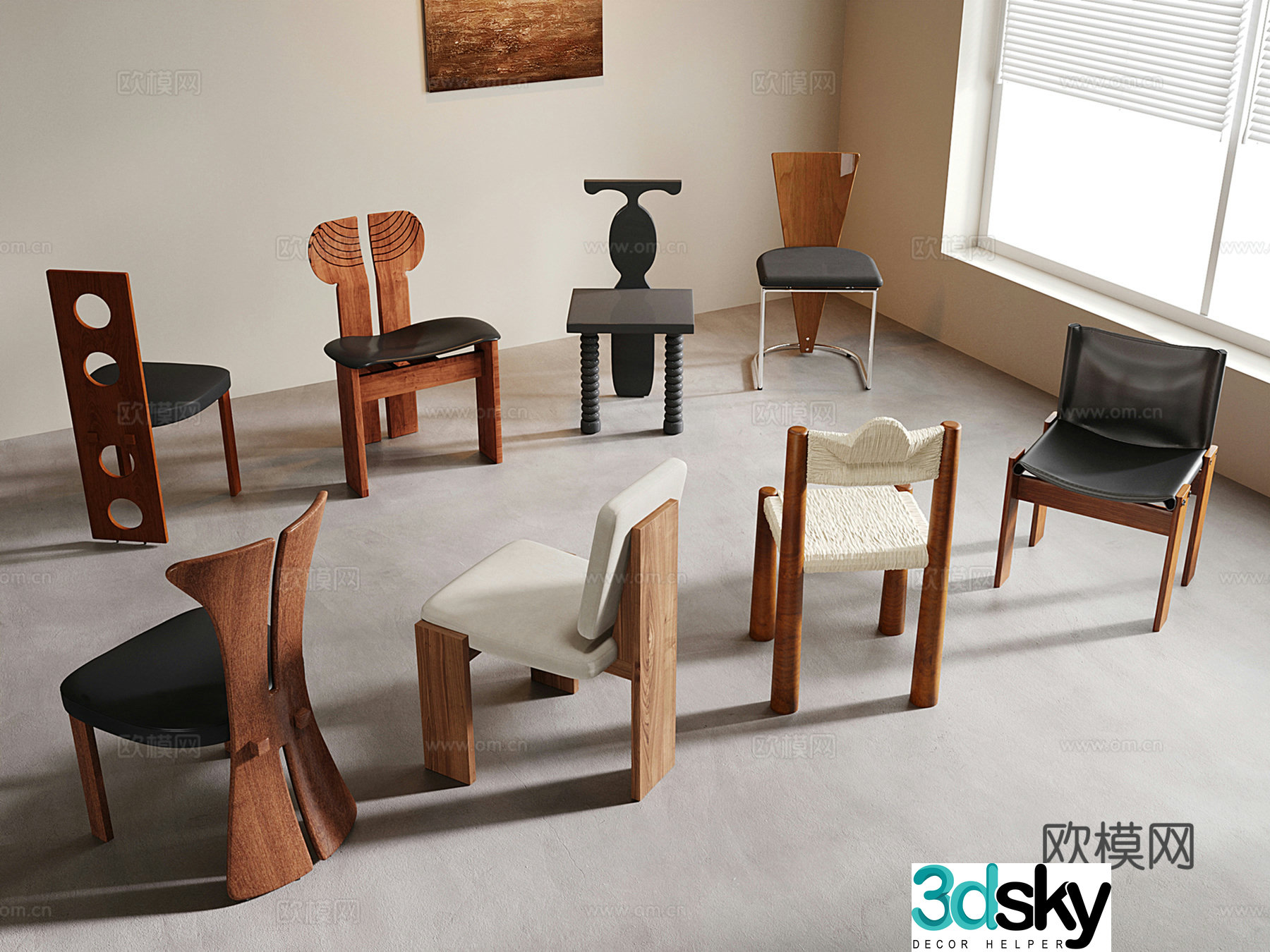 Medium style dining chair wooden chair single chair leisure chair 3d model