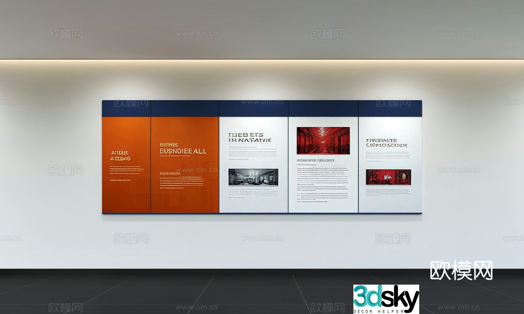 Modern corporate culture wall Office background wall Corridor Promotional column Slogan Slogan Corporate style 3D model
