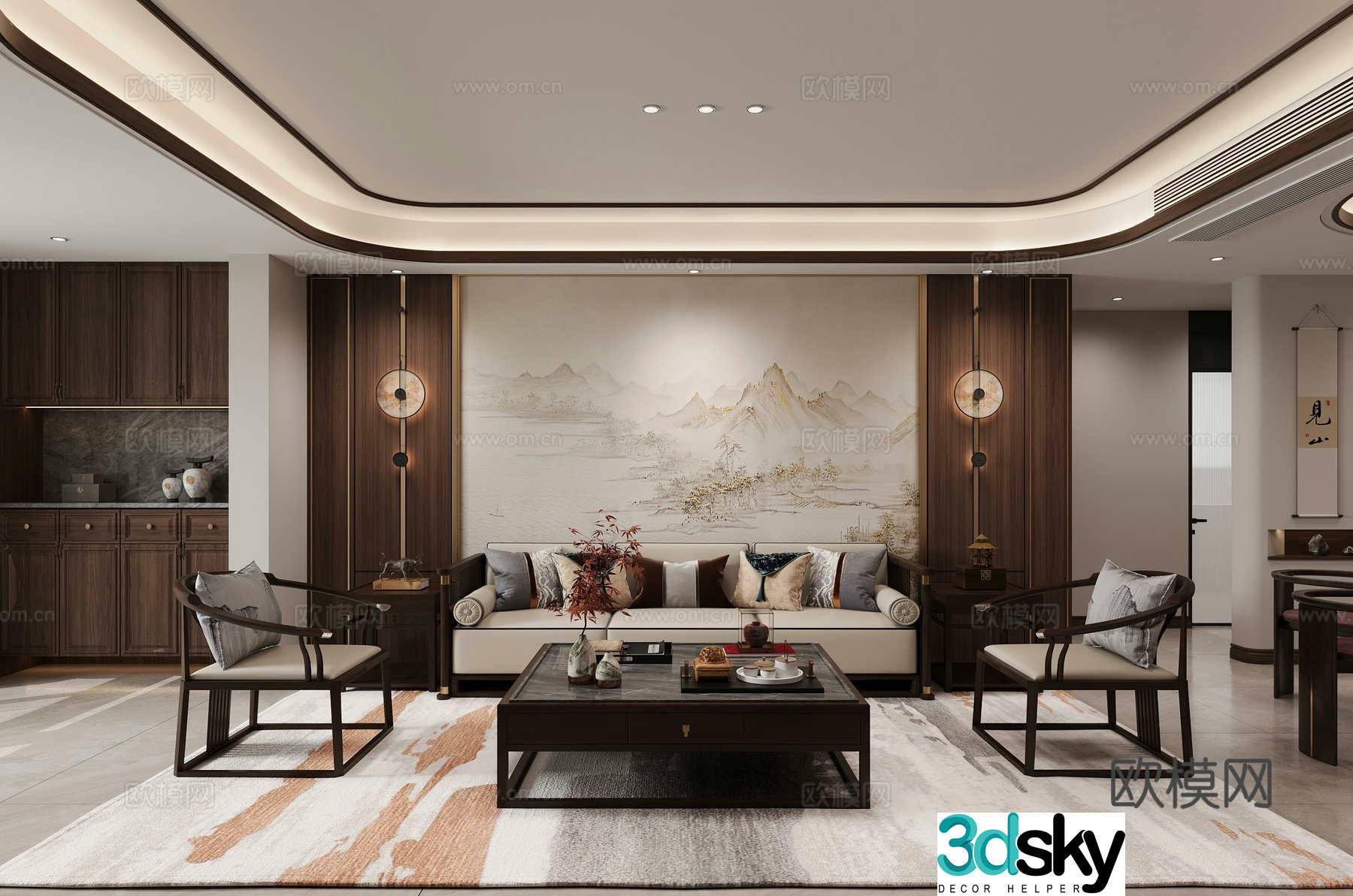 New Chinese style living and dining room 3D model