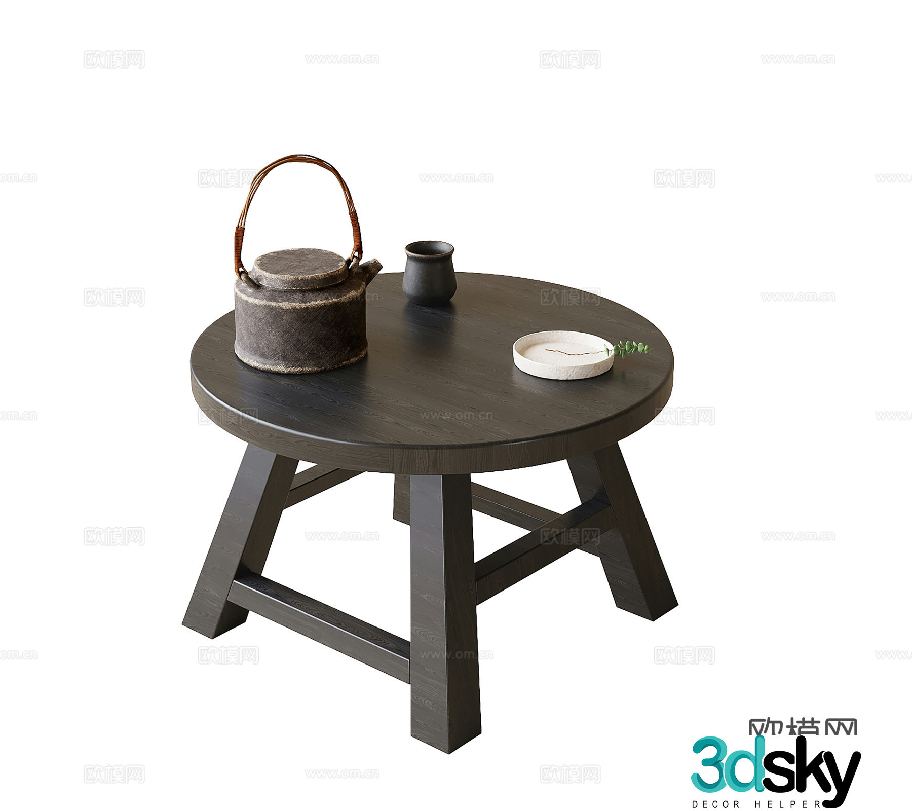 Modern small coffee table side and corner table teapot 3D model