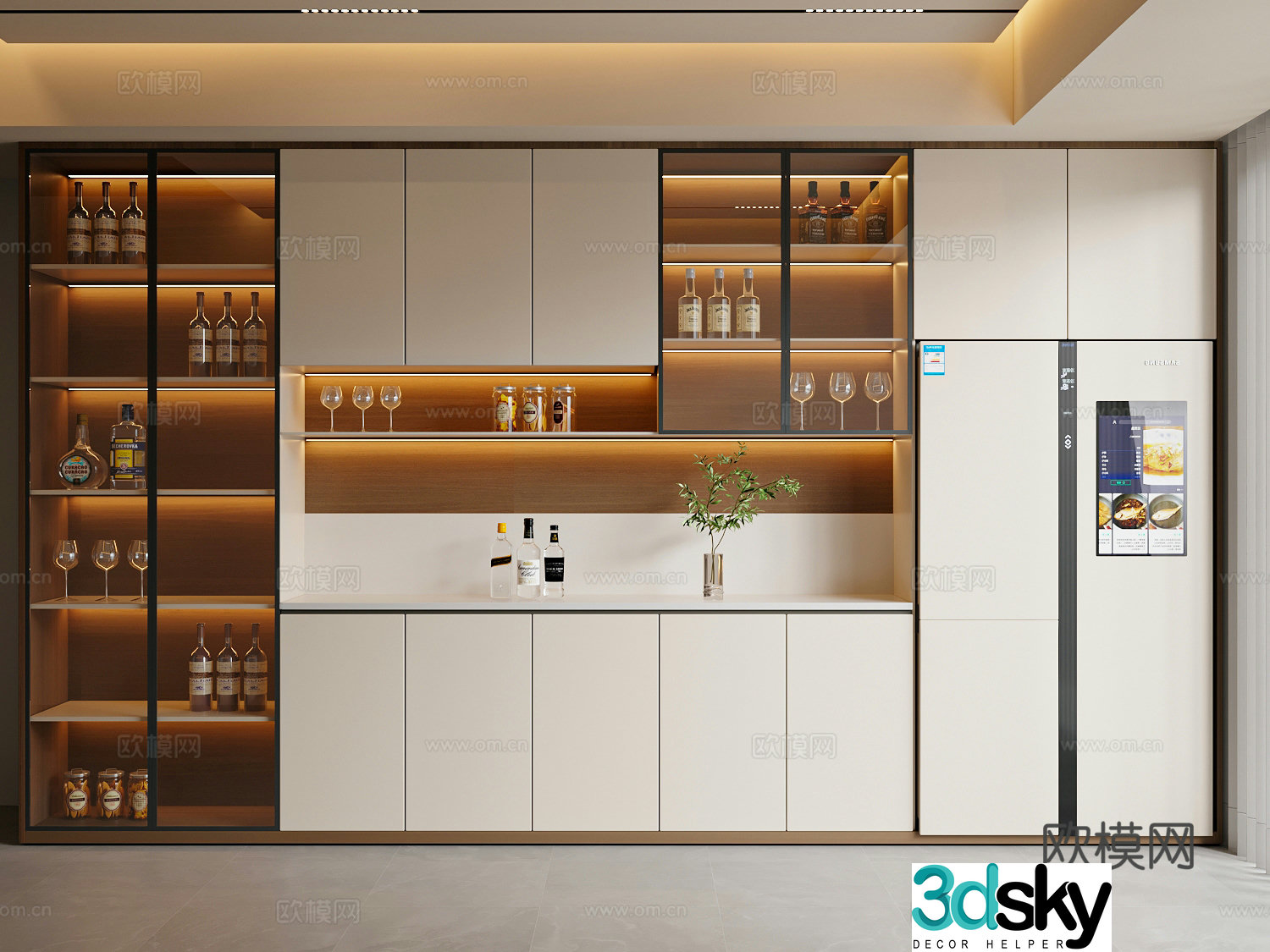 Modern Creamy Wine Cabinet Side Cabinet 3D Model
