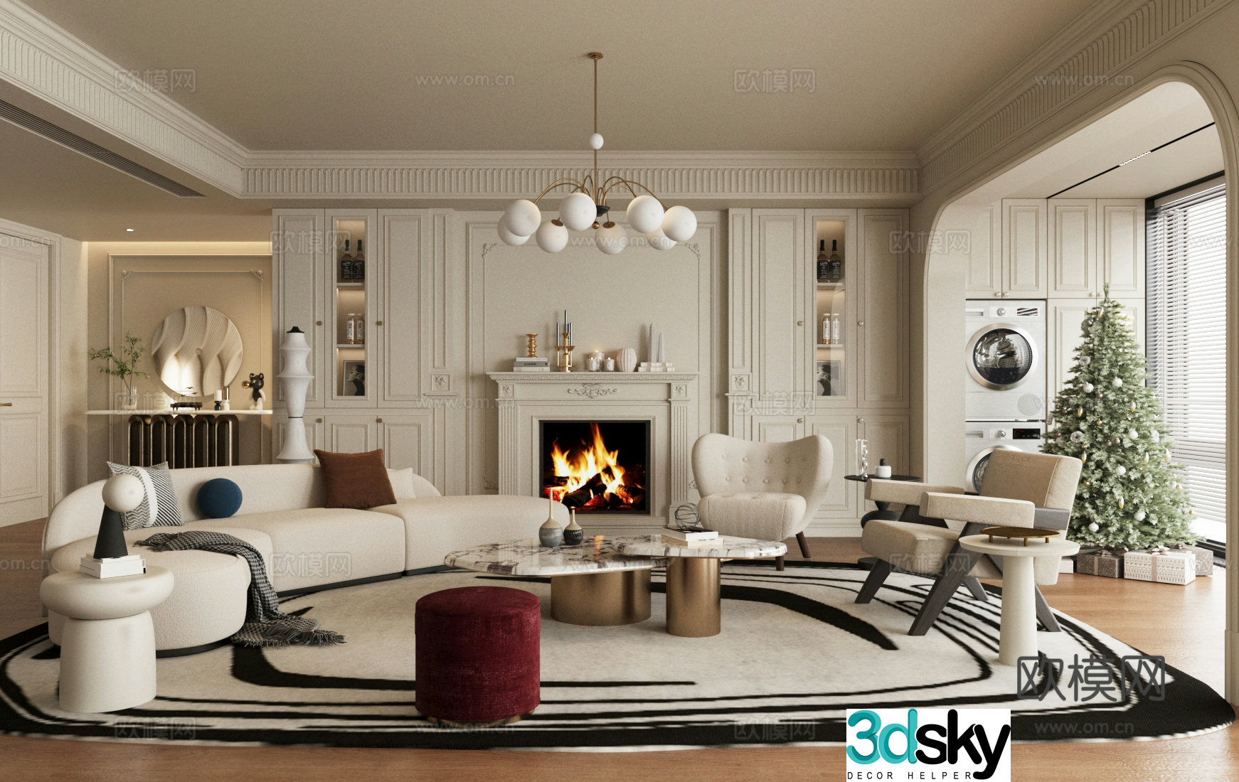 French home living room large living room sofa coffee table combination 3D model