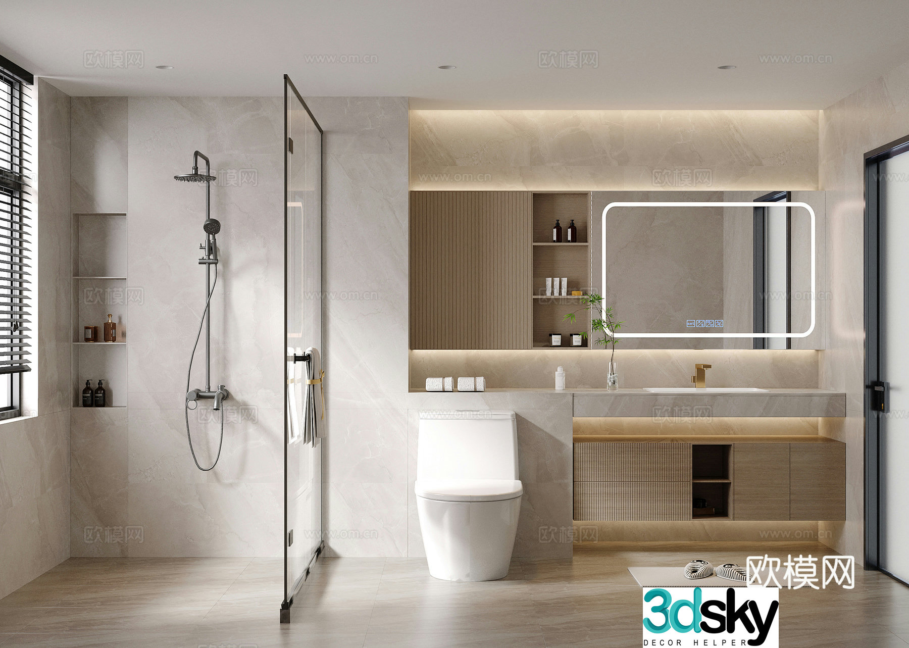 Modern bathroom bathroom cabinet toilet shower glass partition 3d model
