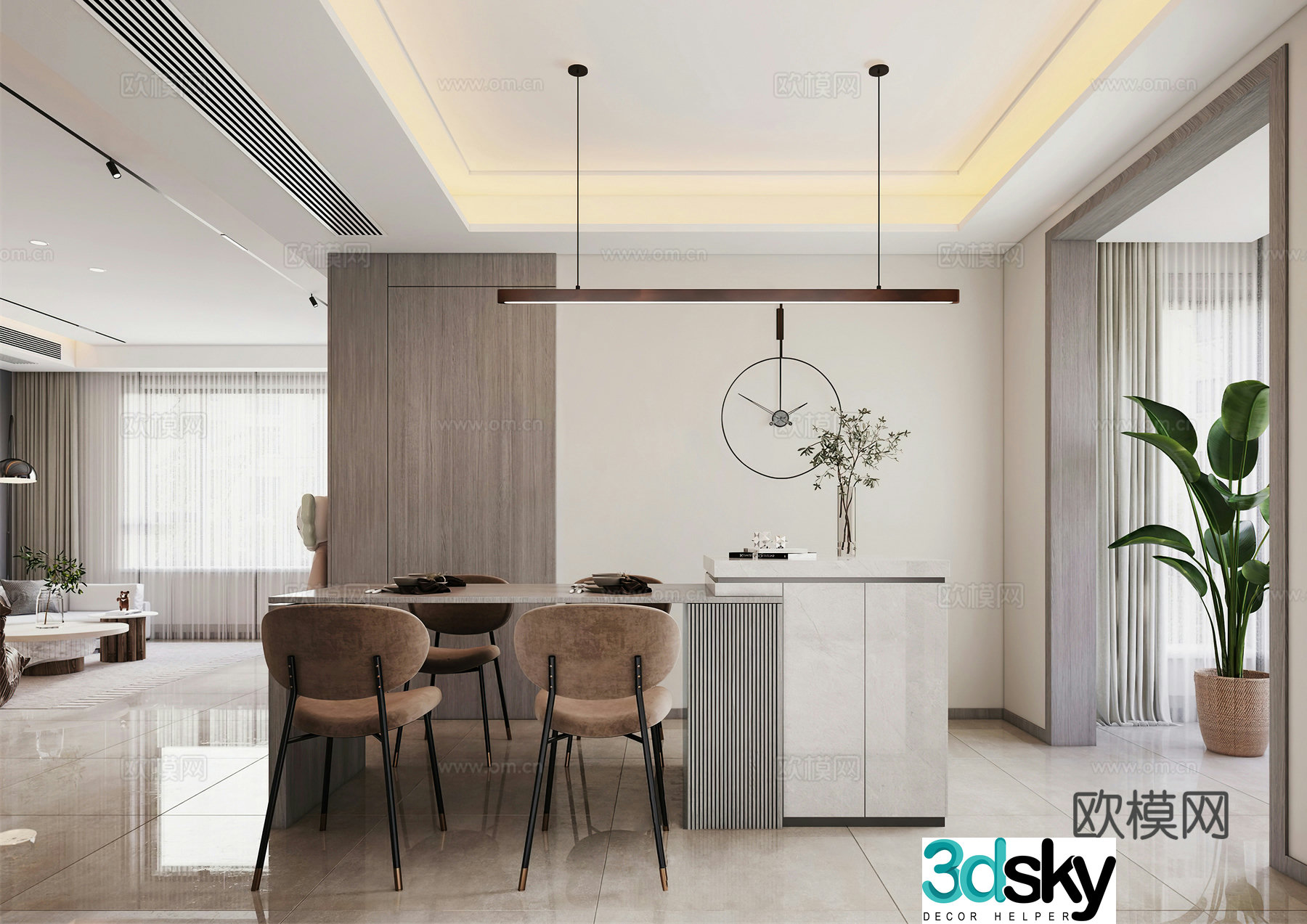 Modern restaurant island bar simple potted modern living dining table G5513d model