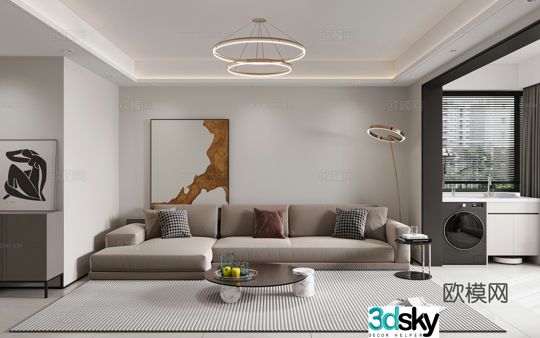 Modern living and dining room 3d model
