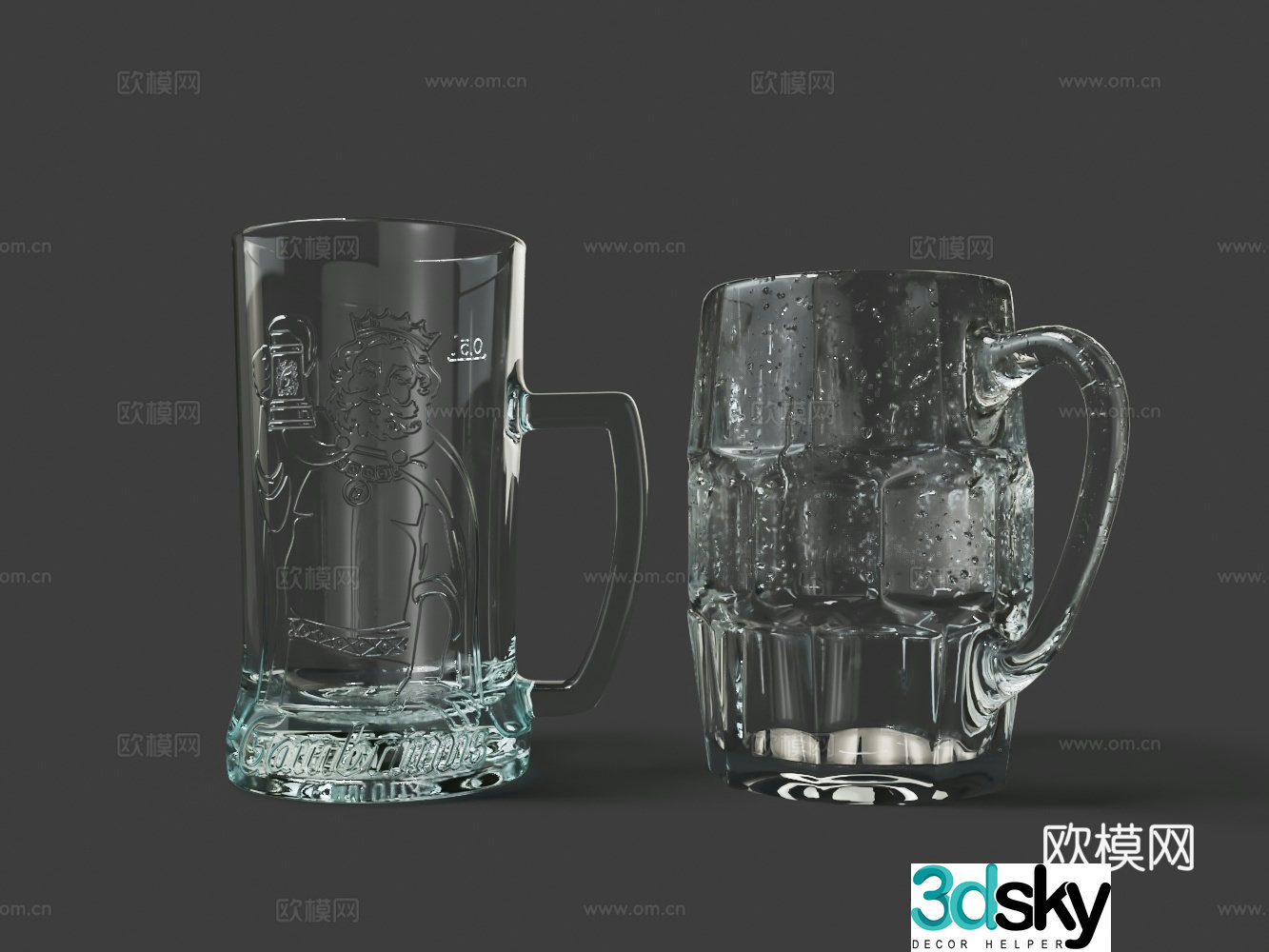 Modern glass water drop carved beer mug tied beer mug 3d model