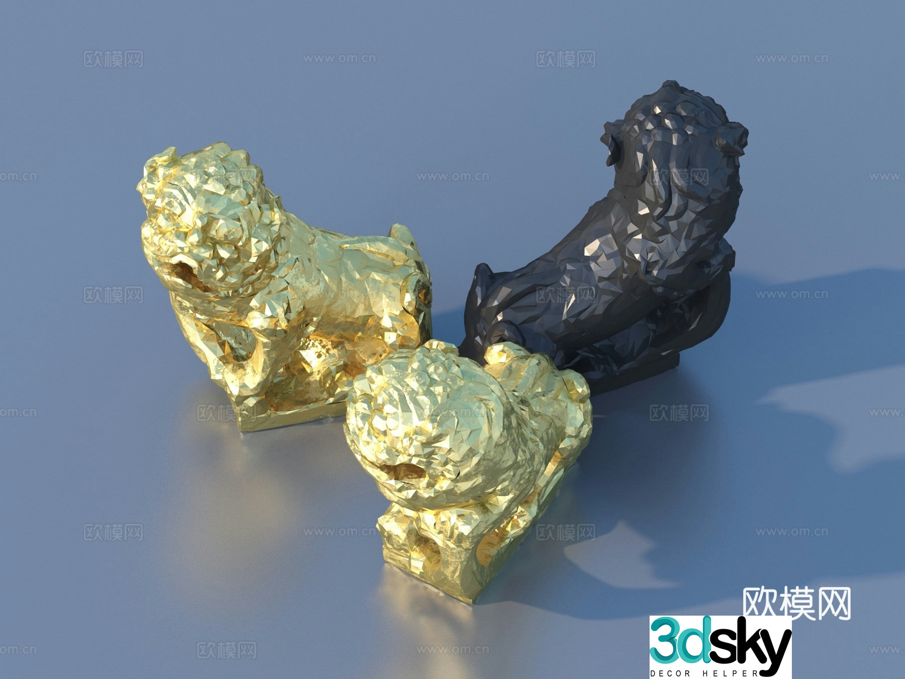 Lion Qilin Divine Beast Stone Lion 3D Model