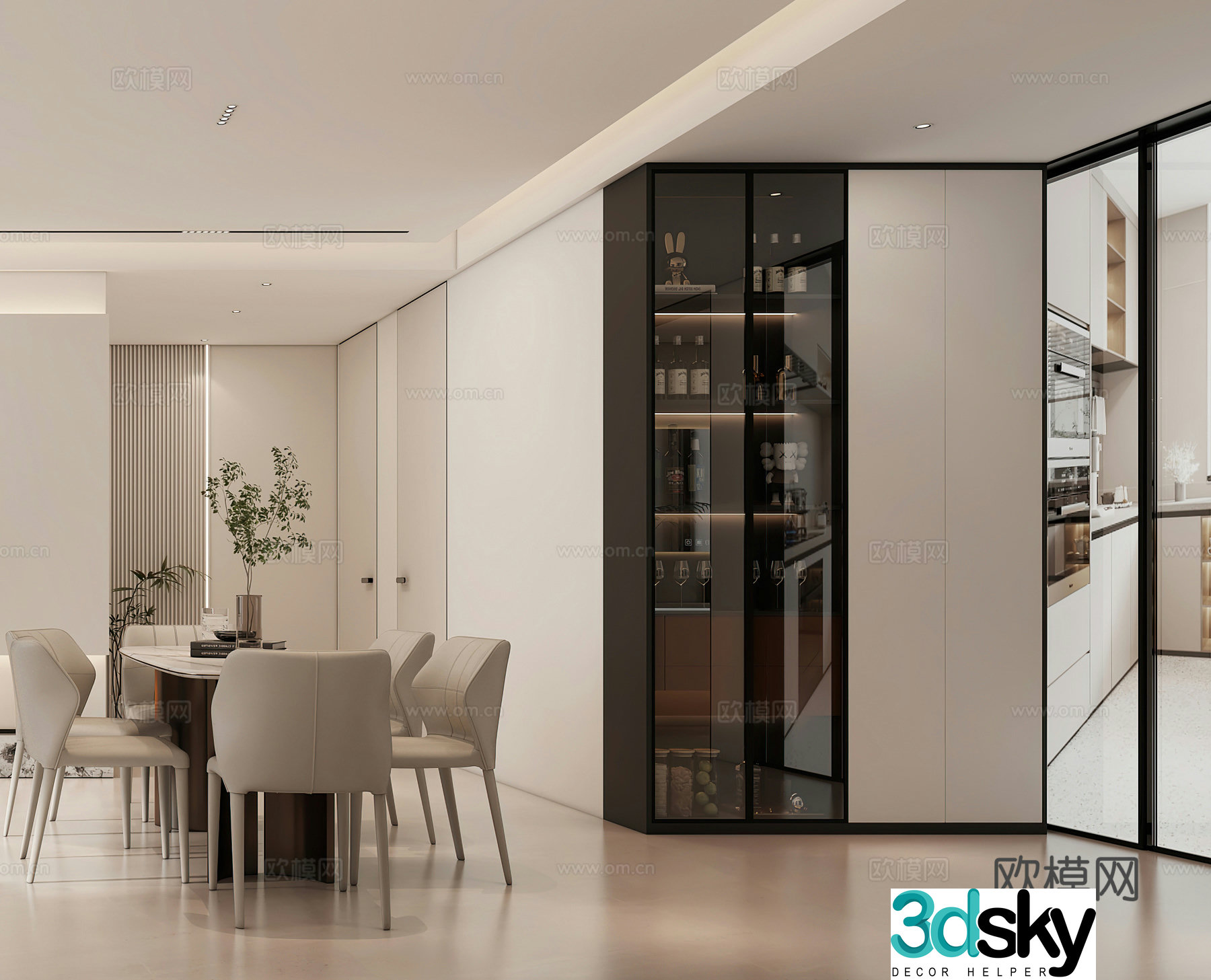 Modern restaurant Creamy restaurant Modern living restaurant Simple dining table Wine cabinet G5493d model