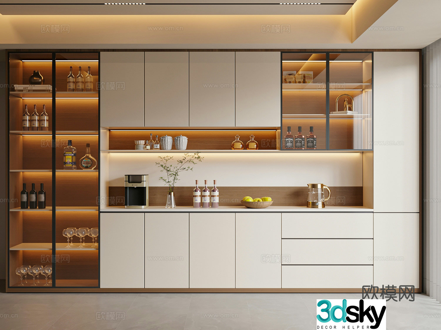Modern medieval style wine cabinet sideboard 3D model