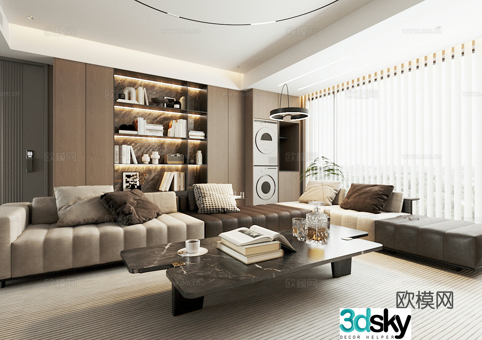 Modern light luxury home living room large apartment living room sofa coffee table combination 3D model