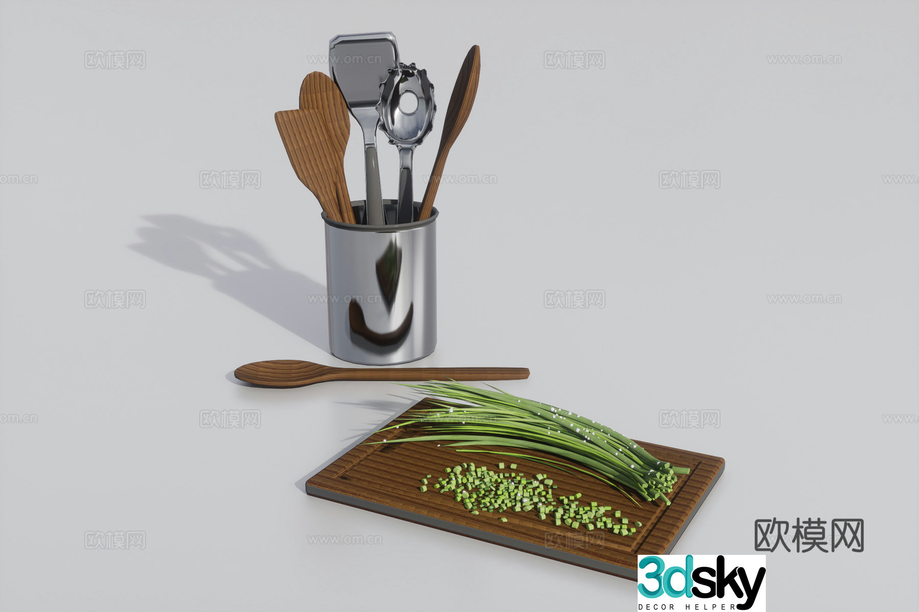 Cutting board kitchen utensils 3d model