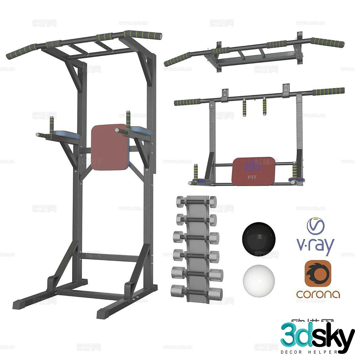 Modern fitness equipment Gym supplies horizontal bar dumbbell fitness equipment 3d model