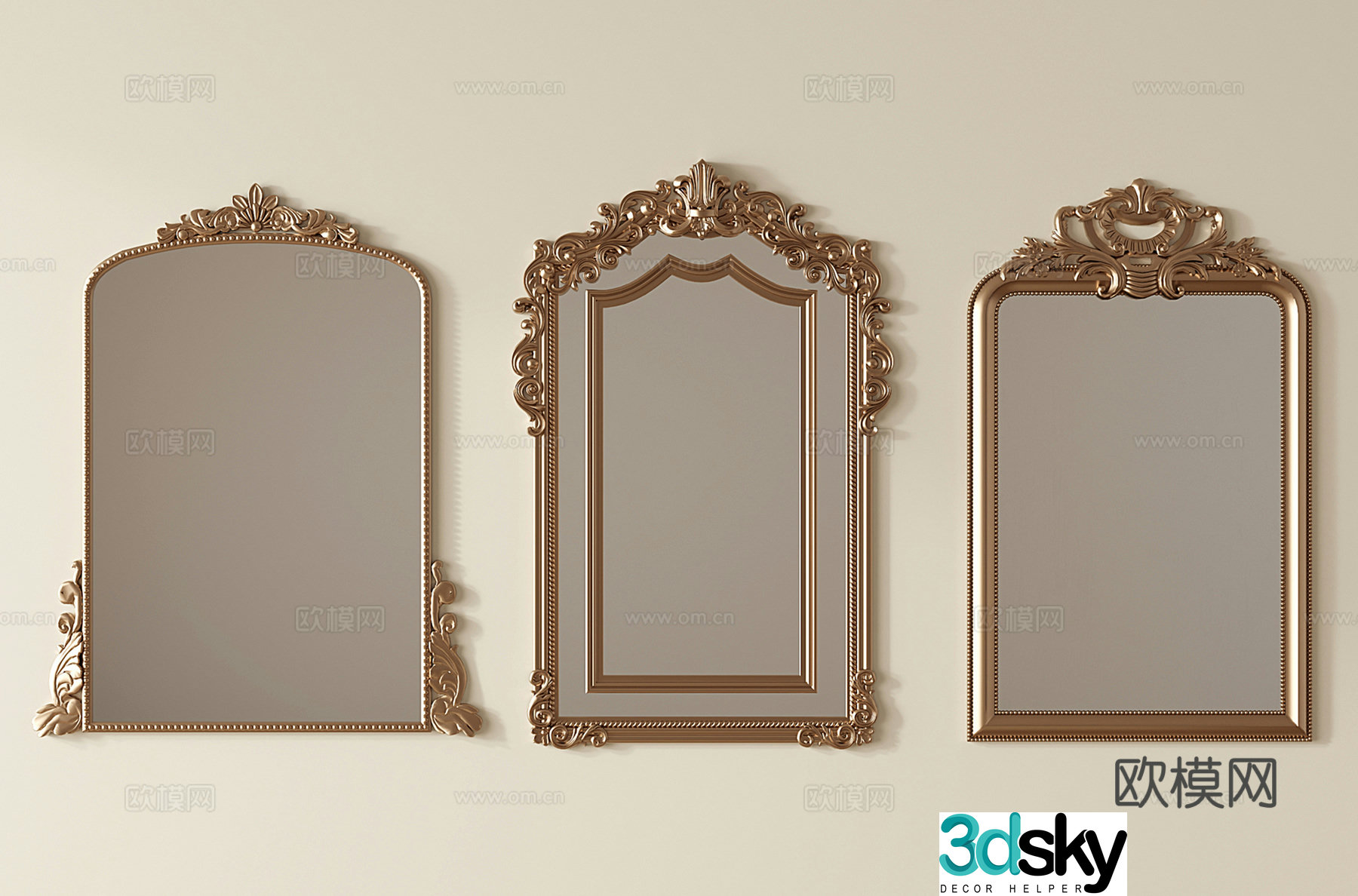 French retro makeup mirror Wall-mounted carved glasses Vanity mirror Entrance fireplace decorative mirror 3D model