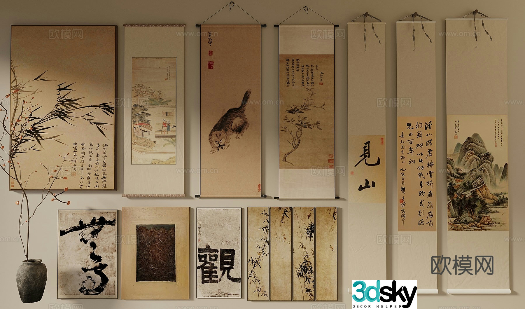 Song style new stroke hanging paintings landscape paintings ink paintings calligraphy and paintings calligraphy and paintings 3D model