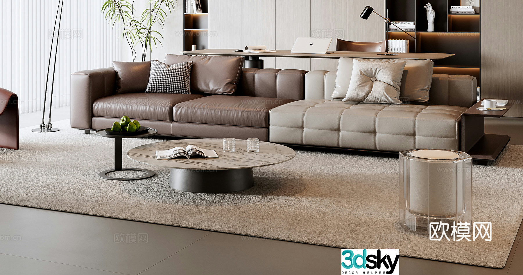 Italian sofa coffee table combination 3D model