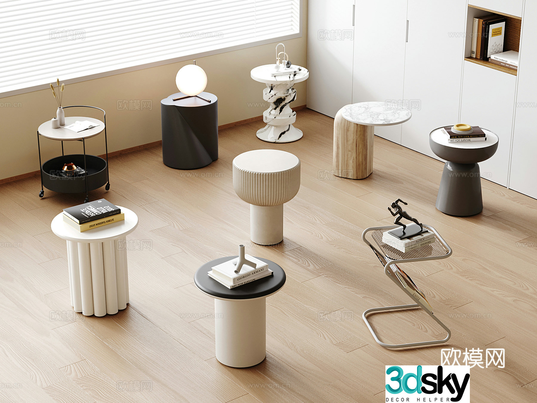 Modern side table corner table round table marble solid wood 3D model