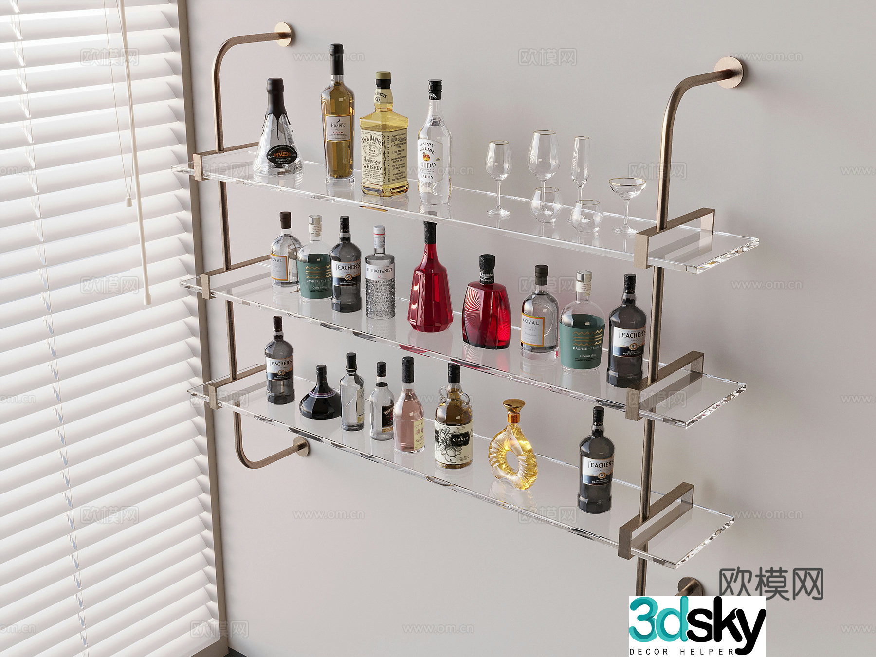 Metal wall hanging wine rack Acrylic wine rack Red wine wine bottle wine glass 3D model