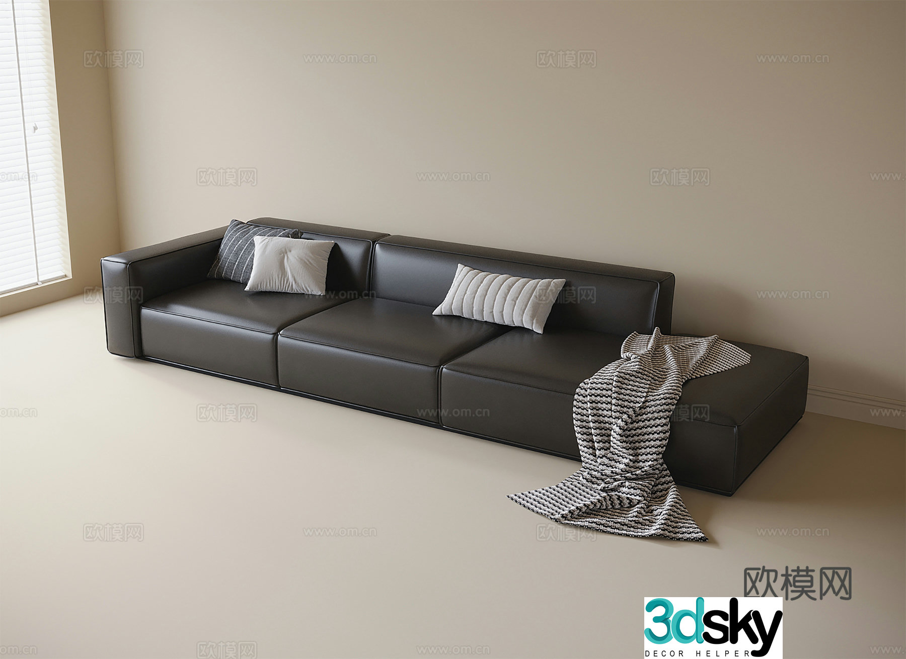 Modern three-person sofa leather sofa 3d model