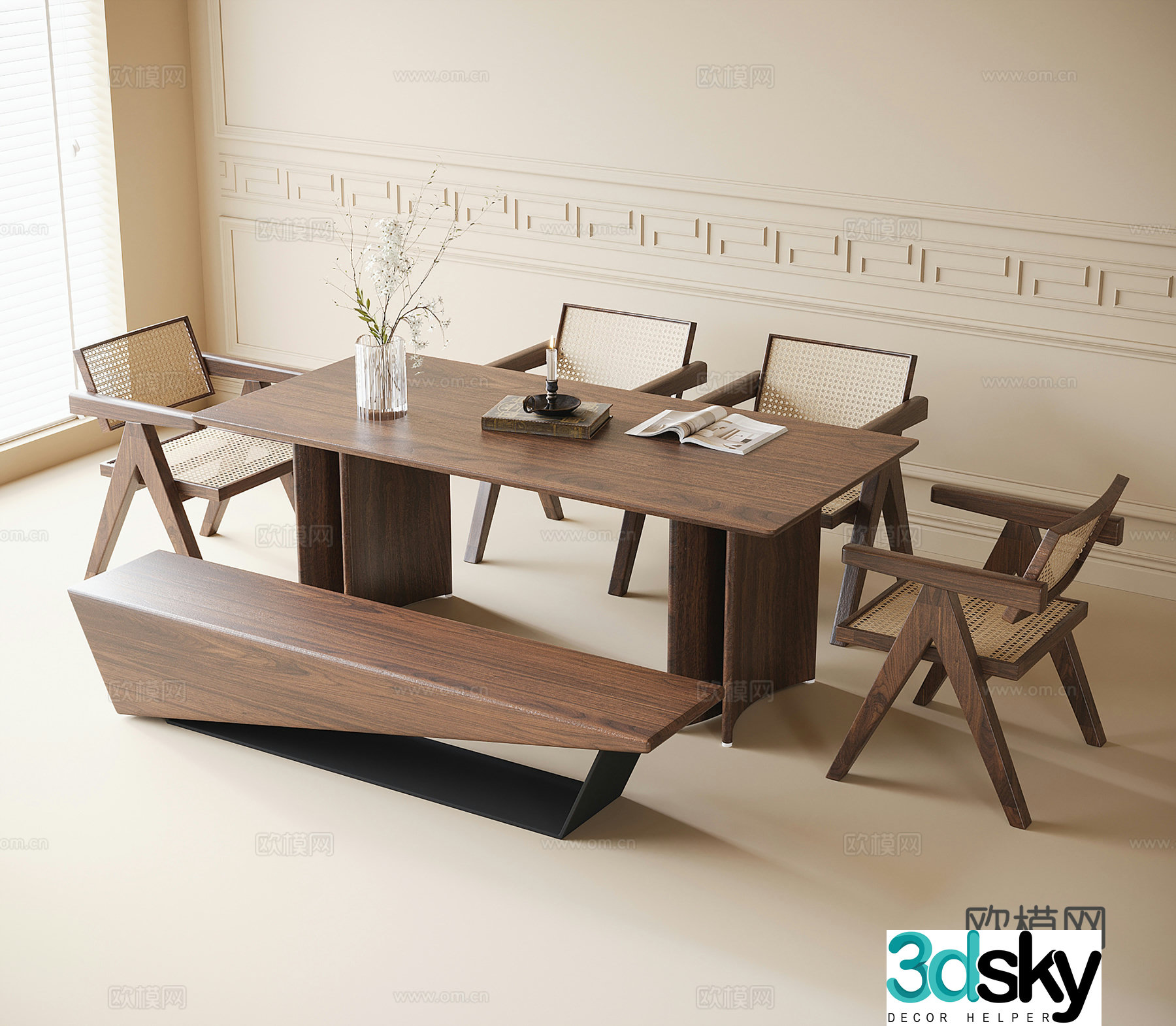 Modern dining table and chairs tea chairs stool 3d model