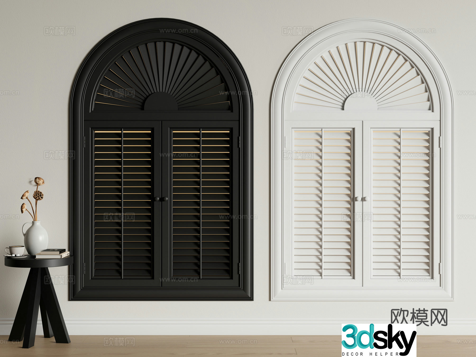 French blinds medieval casement windows arched blinds 3D model